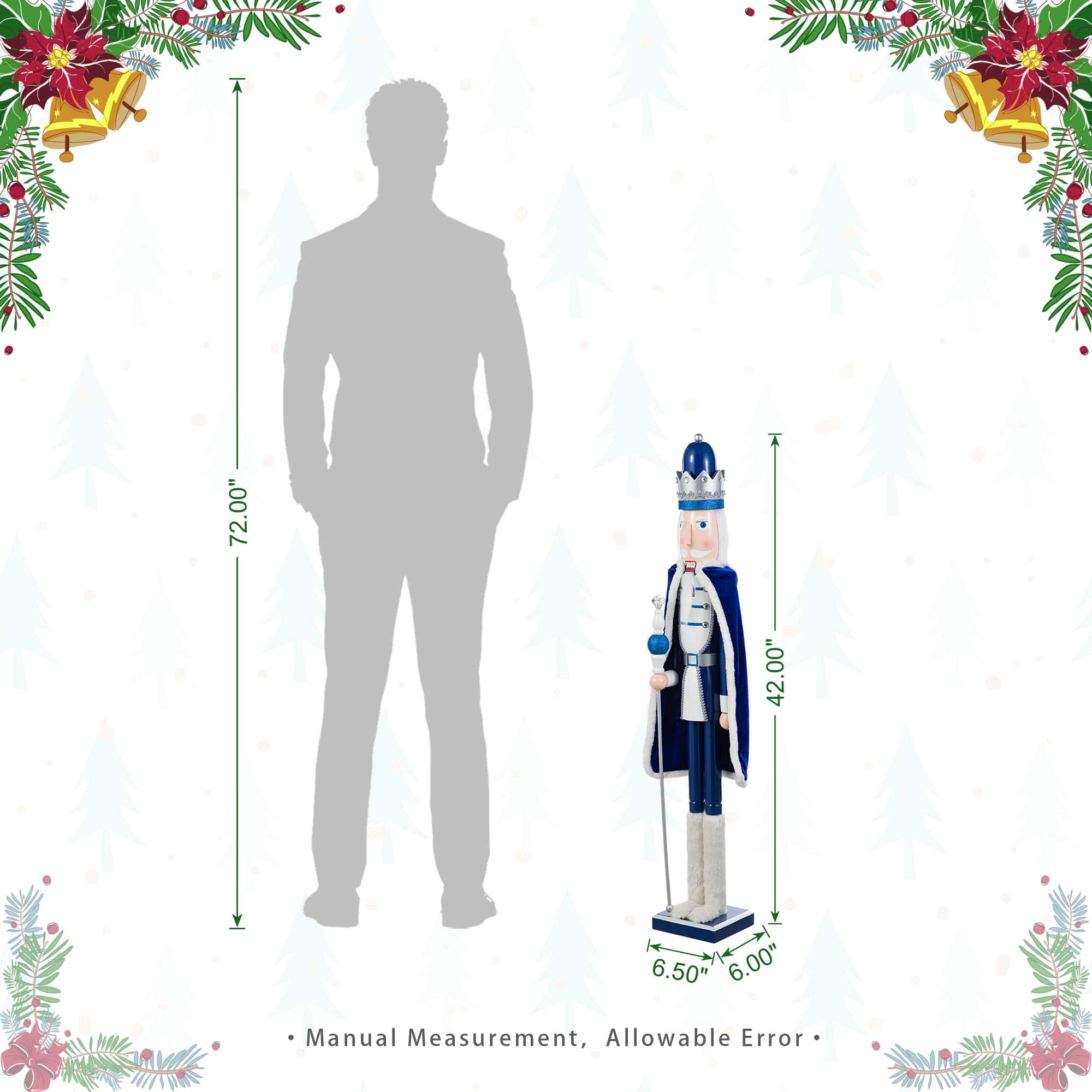 Glitzhome® 42"H Wooden Christmas Blue Dressed King Nutcracker